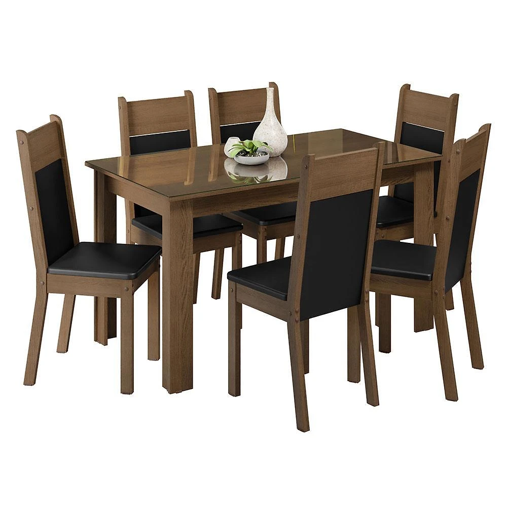 Conjunto sala de jantar mesa tampo de vidro 6 cadeiras zoe madesa