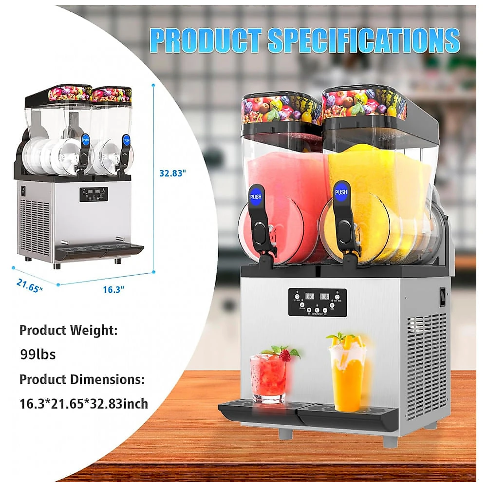 Máquina de Slush Raspadinha AnyDoor 30L Duplo Tanque Comercial Preta Inox 110V