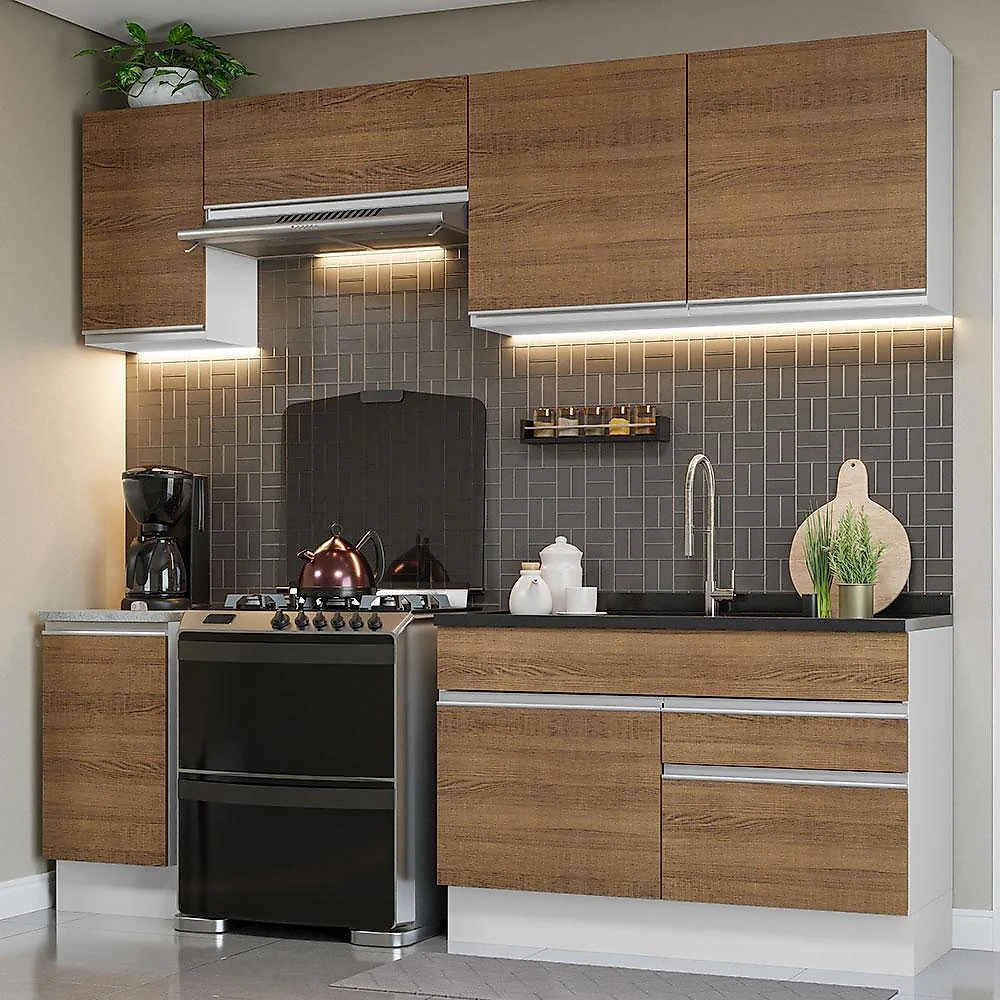Armário de cozinha completa 240cm branco/rustic glamy madesa 07