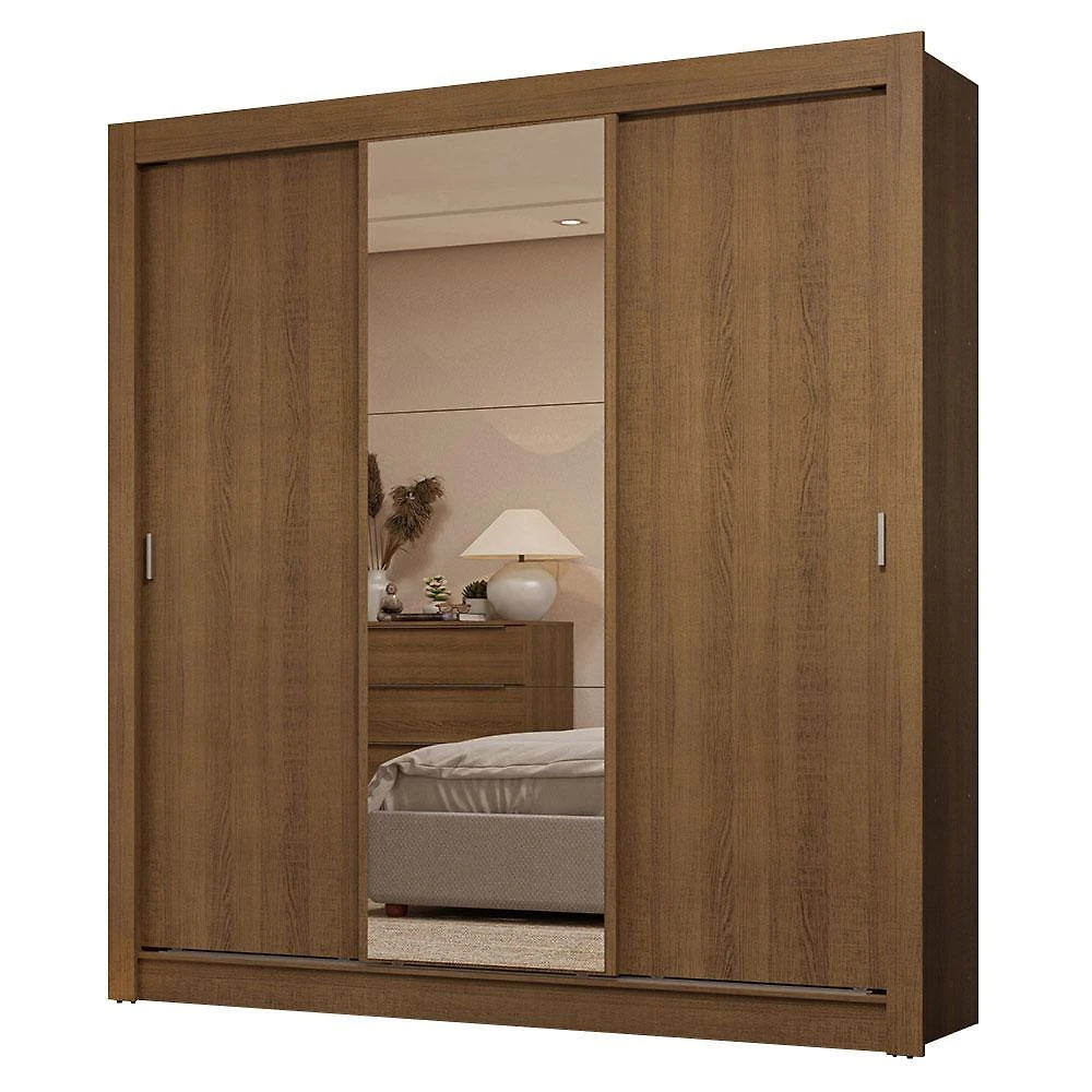 Guarda-roupa casal 3 portas de correr com espelho 2 gavetas rustic sublime madesa