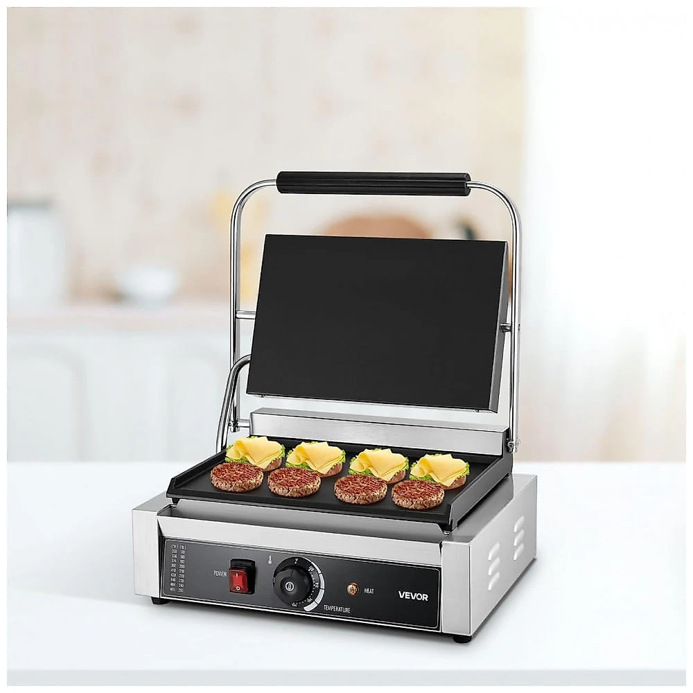 Grill de Panini Comercial VEVOR 1800W Chapa Esmaltada 34x24cm Controle de Temperatura 110V