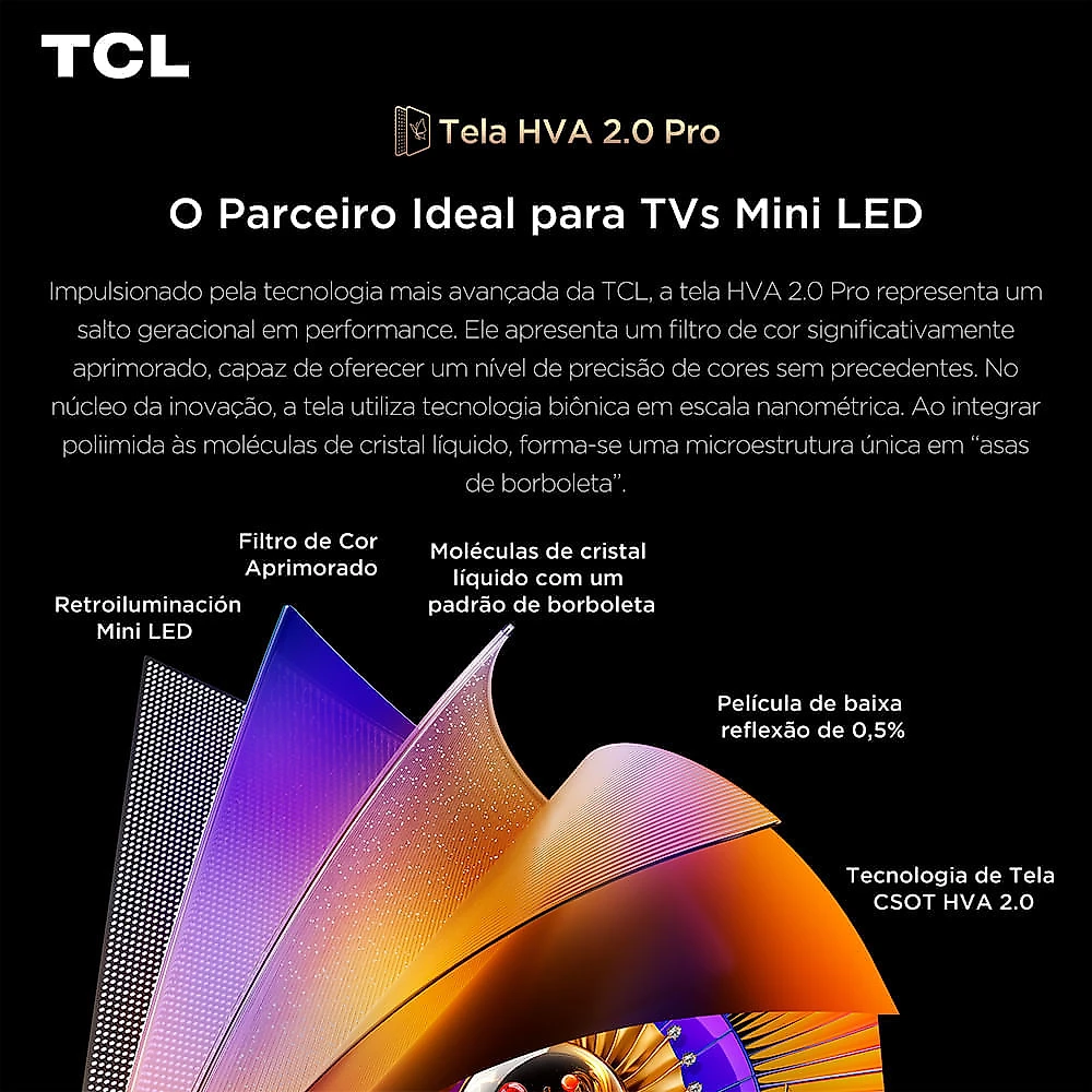 Smart TV 4K TCL TOP Premium SQD-Mini LED 65” Polegadas Processador AiPQ Pro, Dolby Vision, 144Hz, Google TV - 65C7L Bivolt