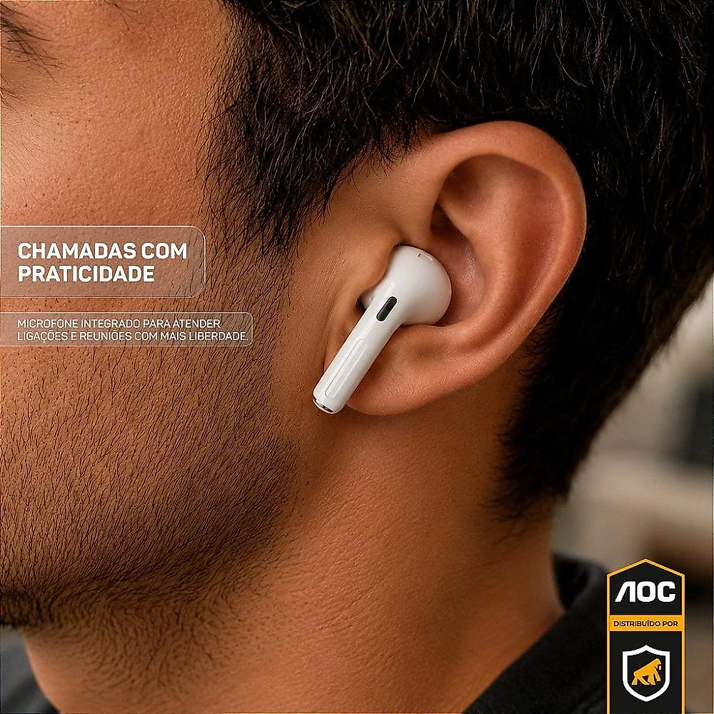Fone Bluetooth com Visor Touch LED, Controle de Música, Bateria de Longa Duração e Estojo Inteligente – Branco - AOC