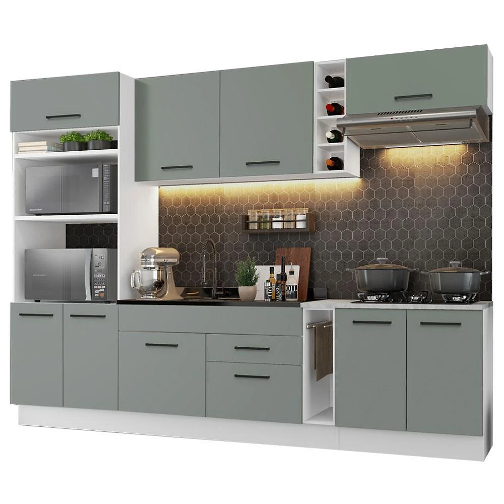 Armário de cozinha completa 290cm branco/cinza agata madesa 01