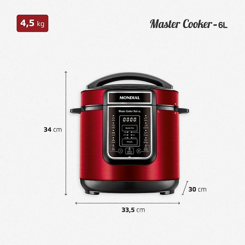 Panela de Pressão Elétrica Digital 6L Mondial Vermelho/Inox PE-60-6L-RI 220V/60HZ