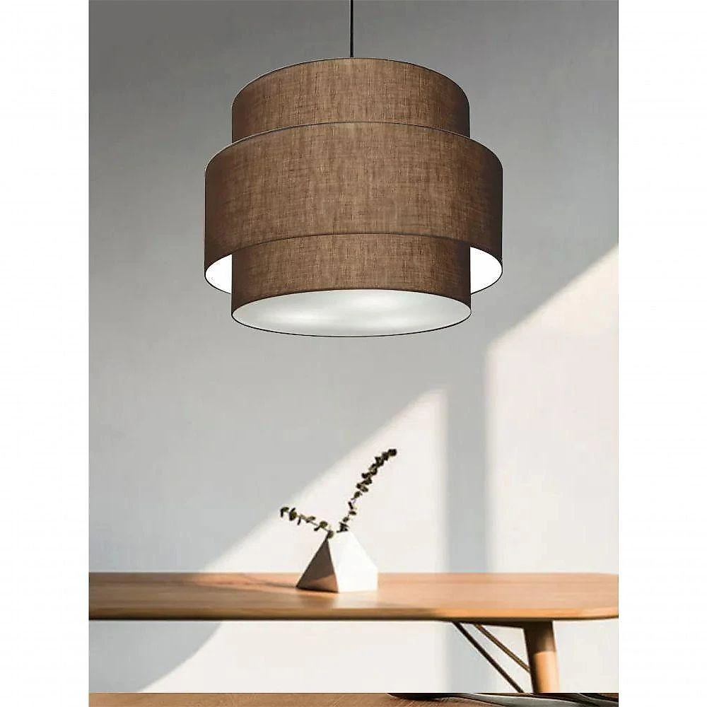 Lustre Sala De Jantar Com Desvio Vivare Md-4399 Cúpula Em Tecido 50cm Café 127/220v