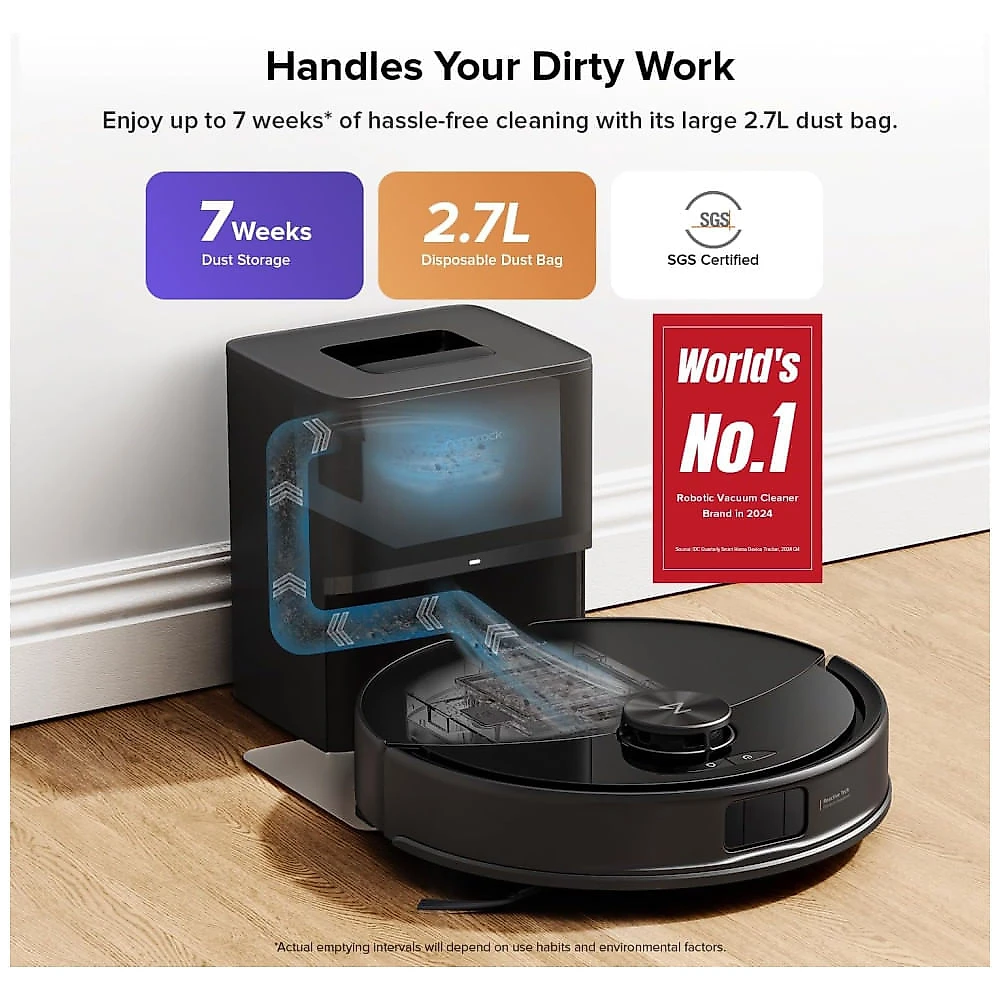 Robô Aspirador Roborock Q10 S5 Robot Vacuum and Mop com Auto-Esvaziamento e Sucção de 10.000Pa - Ideal para pelos de animais - Preto
