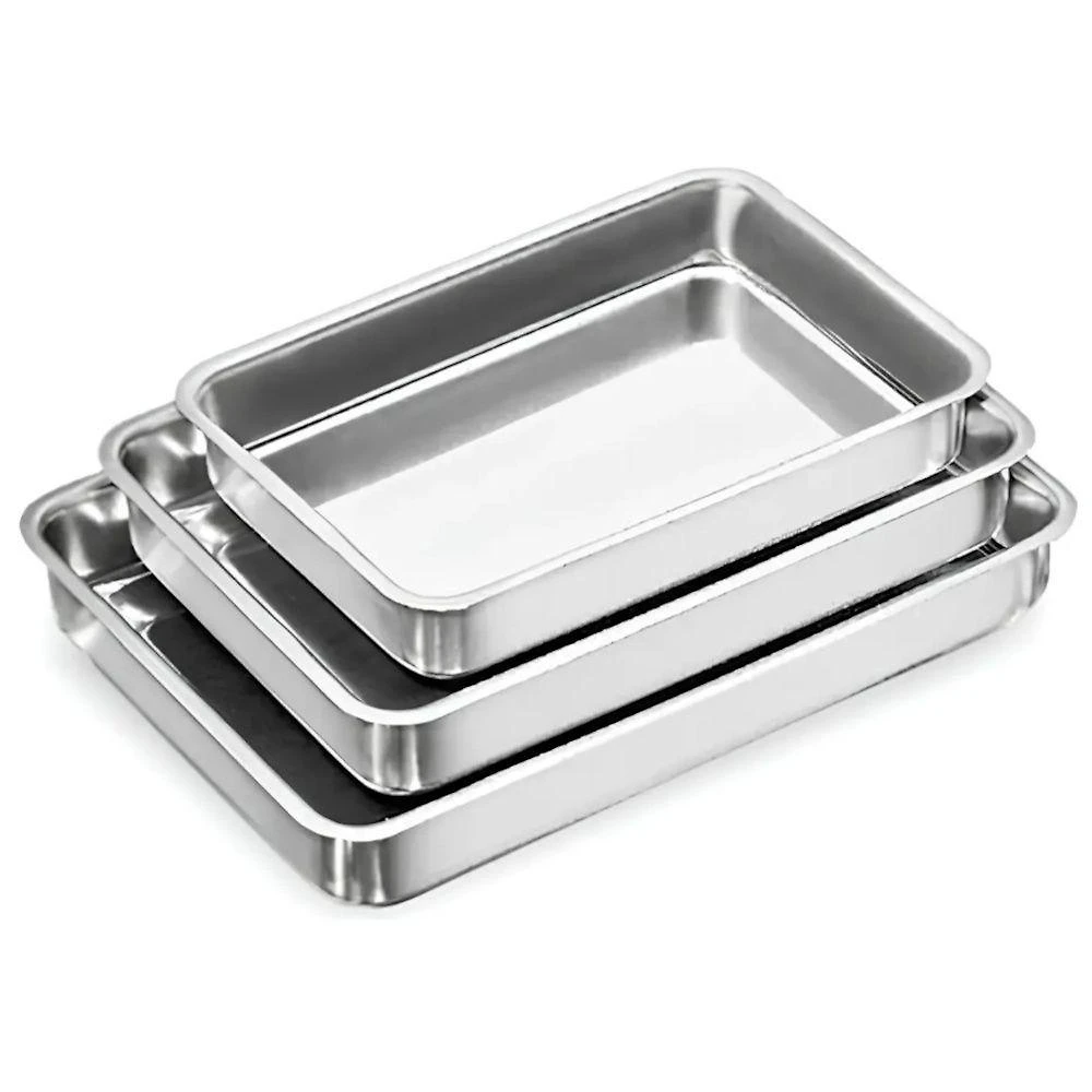 Assadeira Jogo de 3 Assadeiras Retangular Borda Alta Alumínio para Bolo e Lasanha Cozinha Inox