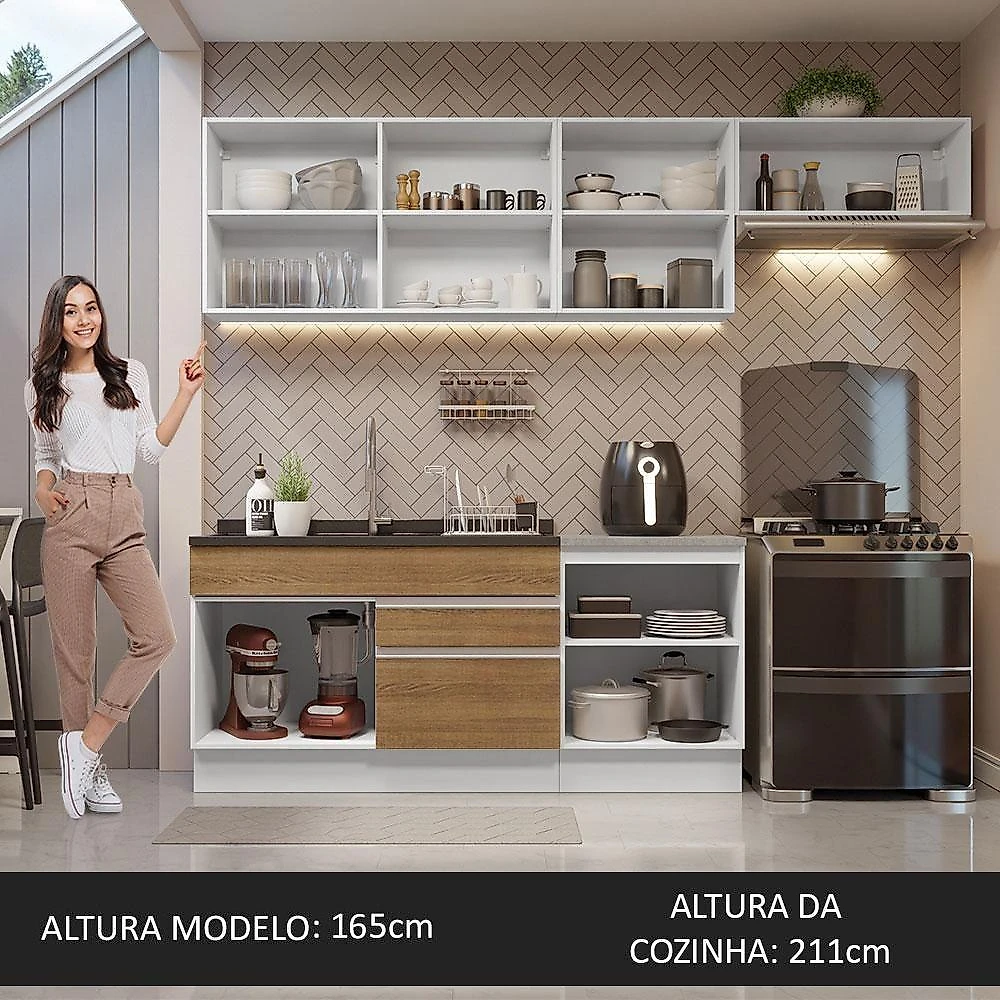 Armário De Cozinha Completa 260cm Branco/rustic Madesa