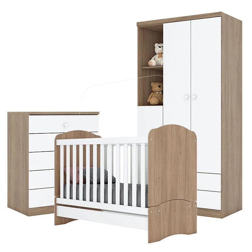 Quarto De Bebê Pique-esconde Com Berço Bala De Menta Rústico Branco - Henn