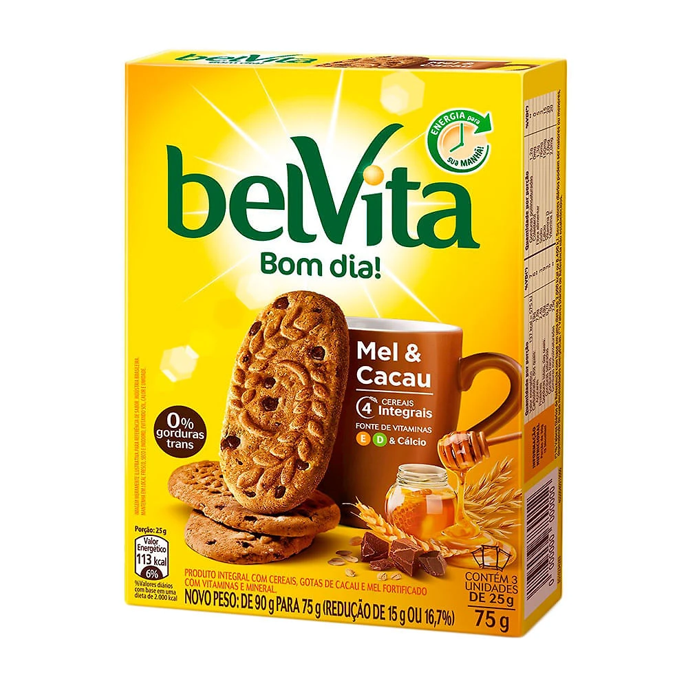 Miniatura Biscoito BelVita Bom Dia! Sabor Mel e Cacau com 3 Unidades de 25g cada