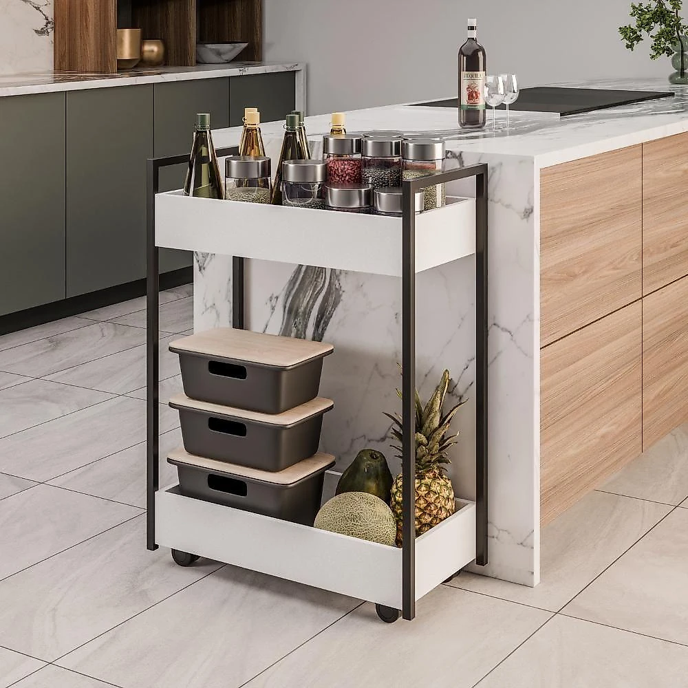 Carrinho Organizador Multiuso 2 Cestos Bp 70 Cm Lara Branco Eratto Moveis Branco