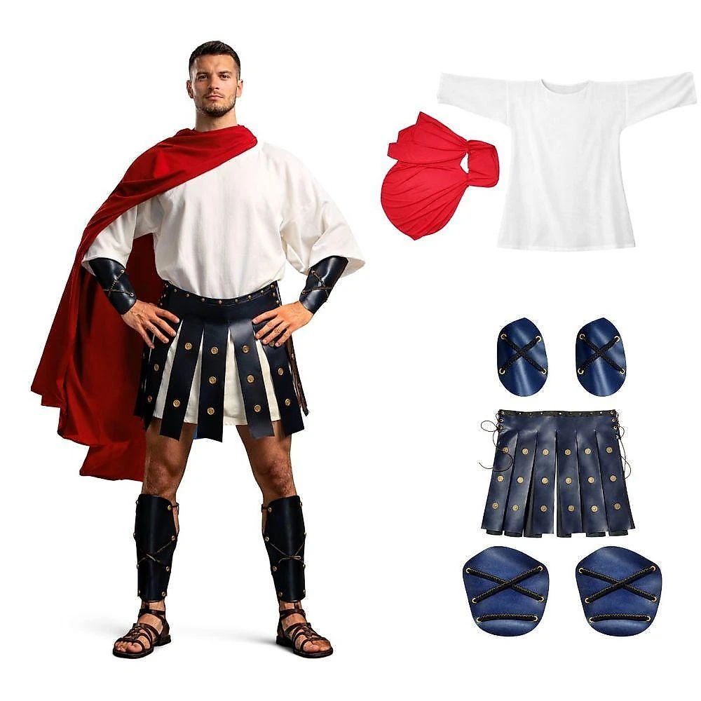 Fantasia Adulta Soldado Romano Luxo com Acessórios Vermelho Masquerade