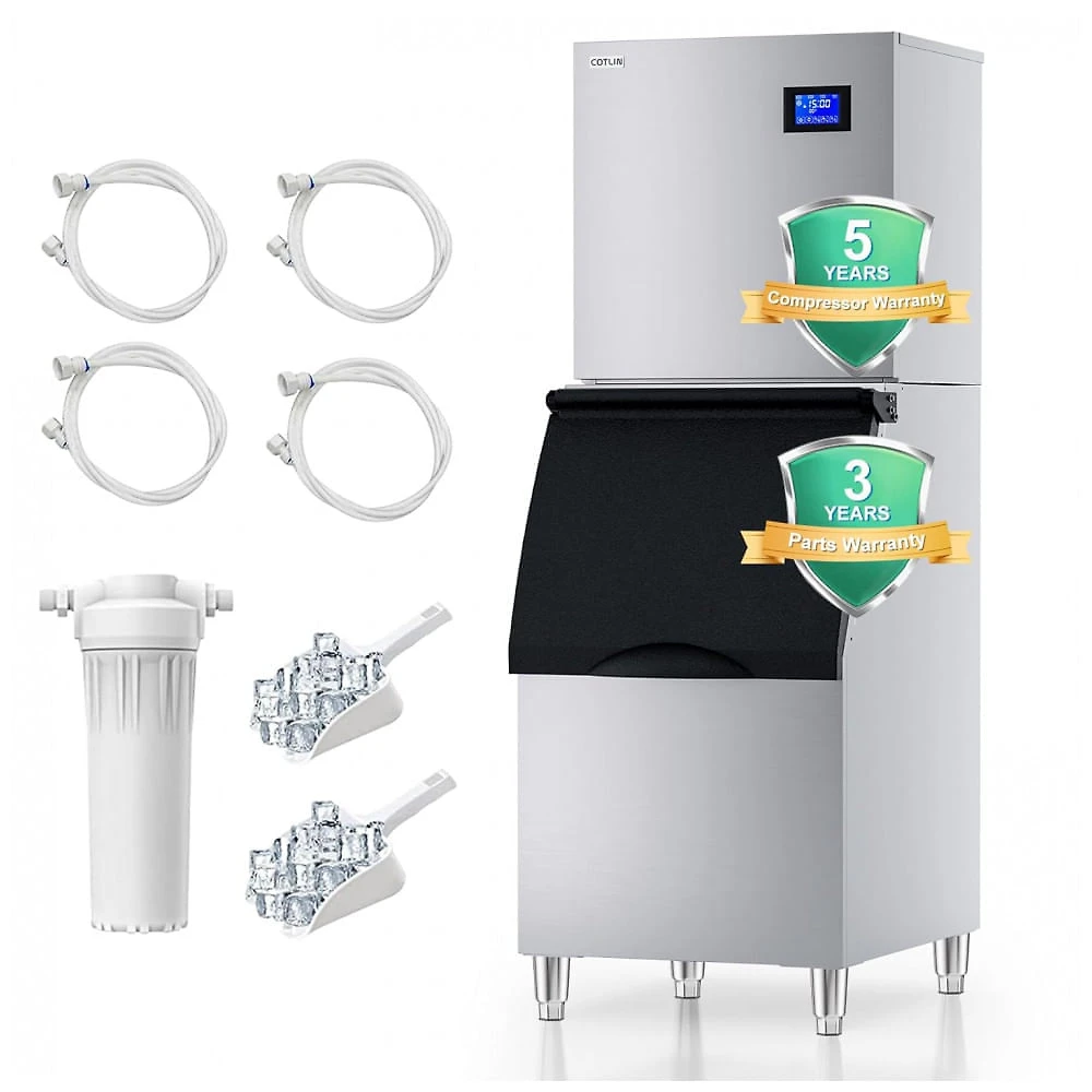Máquina de Gelo Comercial COTLIN 200 kg 24H com Depósito de 159 kg, Compressor SECOP, Gelo Pronto em 515 minutos, Filtro de Água, Auto Limpeza, Ajuste