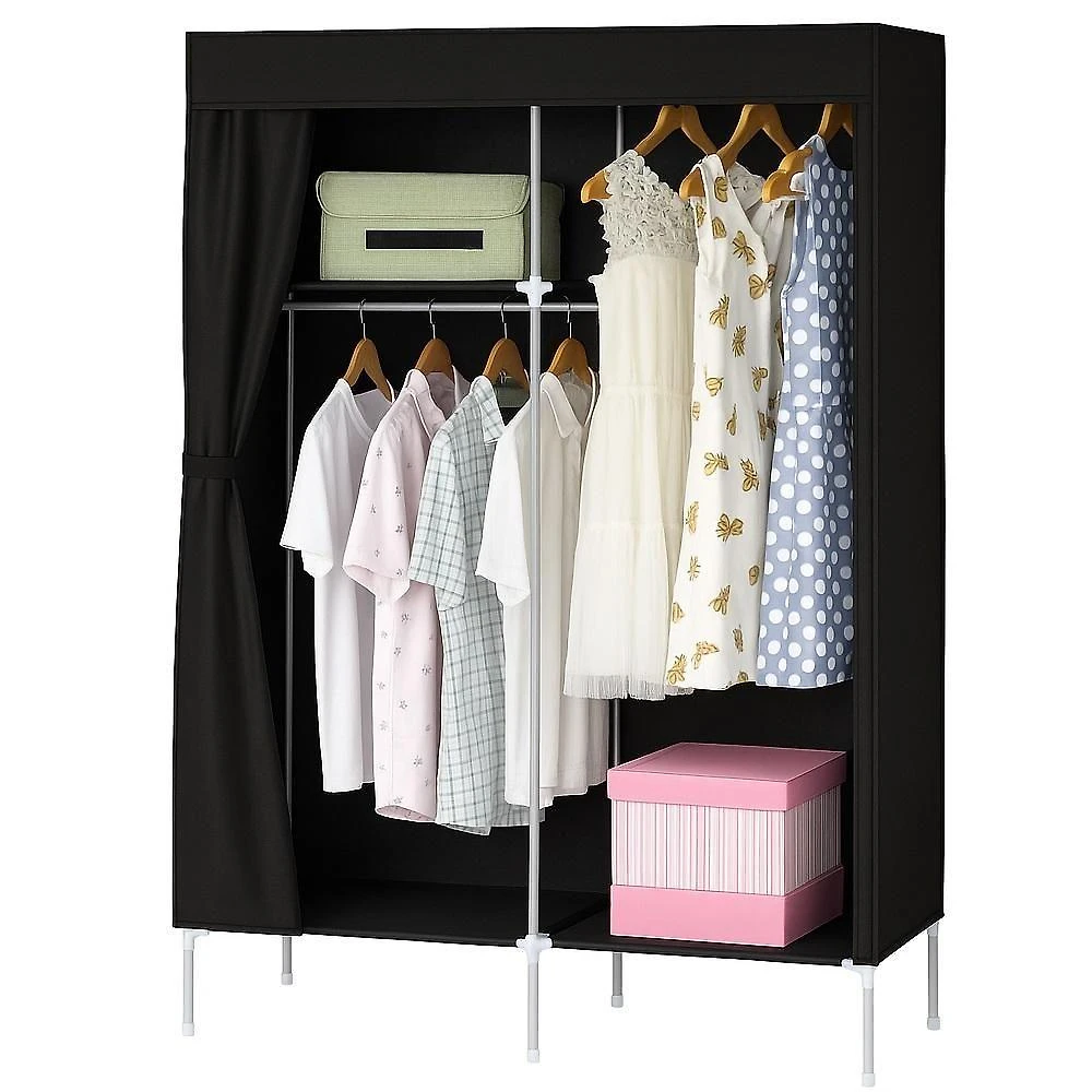 Cabideiro Prateleira Mini Sapateira Guarda Roupa Portatil Organizador Caixas Camping Armario Preto