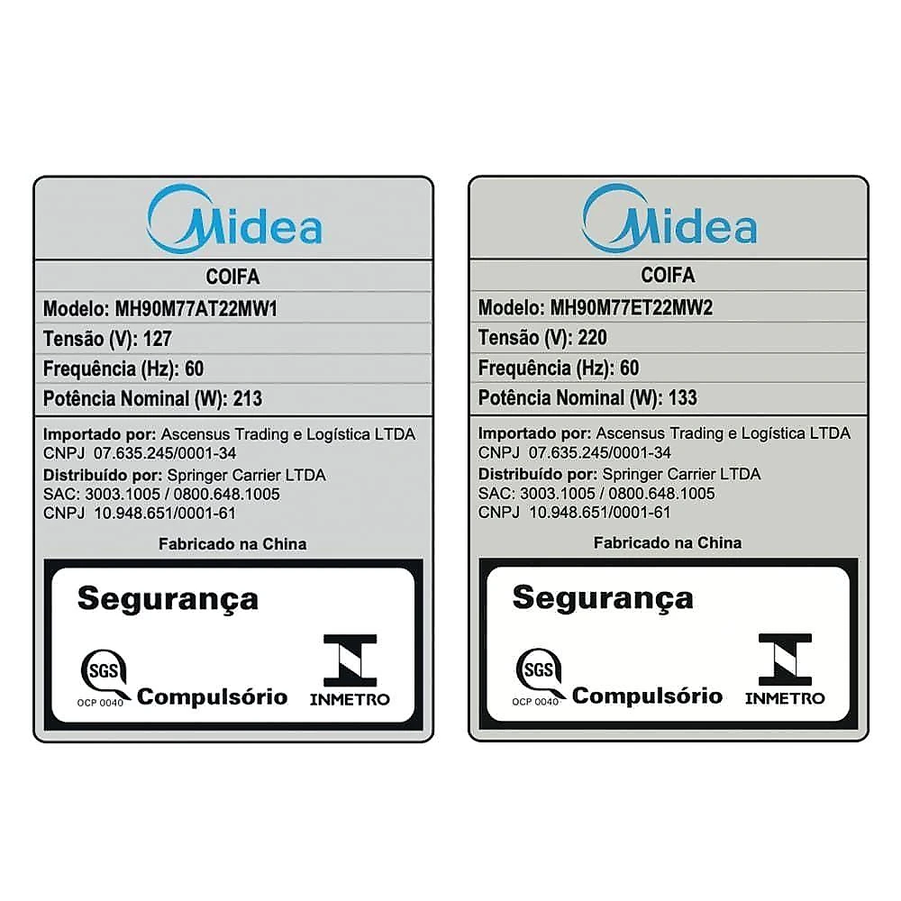 Coifa de Parede 90cm Smart Pro Touch Midea MH90M77ET22MW2 220V
