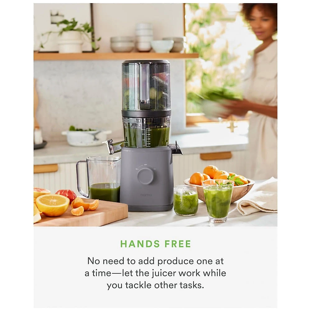 Extrator de Sucos Nama J2 Cold Press Automático com Alimentação Automática para Operação sem as Mãos e Boca Larga para Carregar Receitas Inteiras,