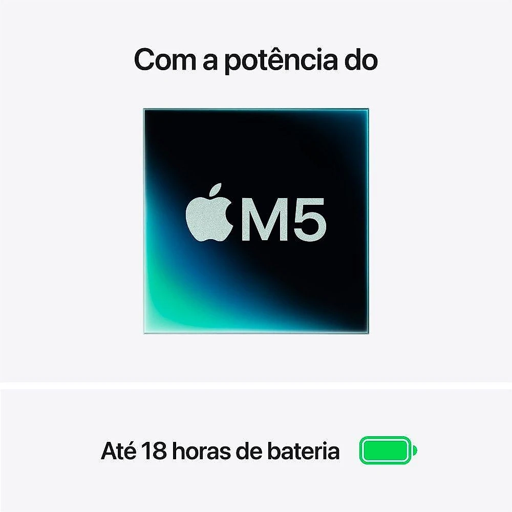 MacBook Air Apple 13" Chip M5, CPU de 10 Núcleos, GPU de 10 Núcleos, Neural Engine de 16 Núcleos, 1TB, Prateado - MDH84BZ/A