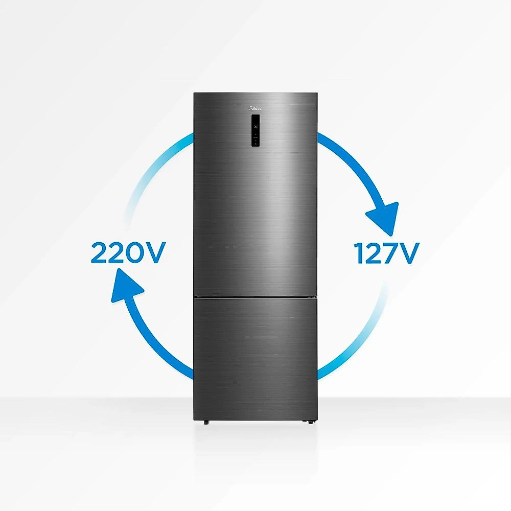 Geladeira frost free inverse midea 416l inverter flexi-volt inox bivolt
