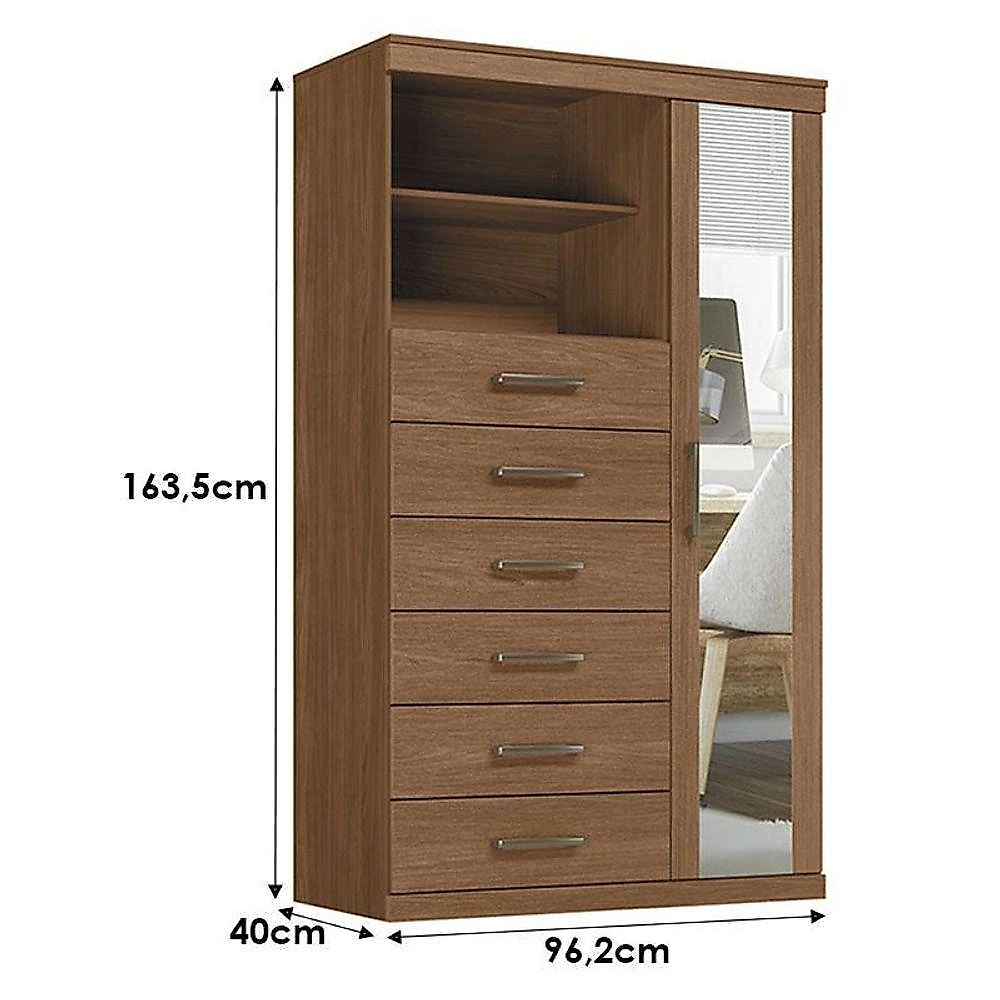 Guarda Roupa Casal com Cômoda Toledo 6 Portas de Bater 6 Gavetas MDP Jatobá Santos Andirá 180CM