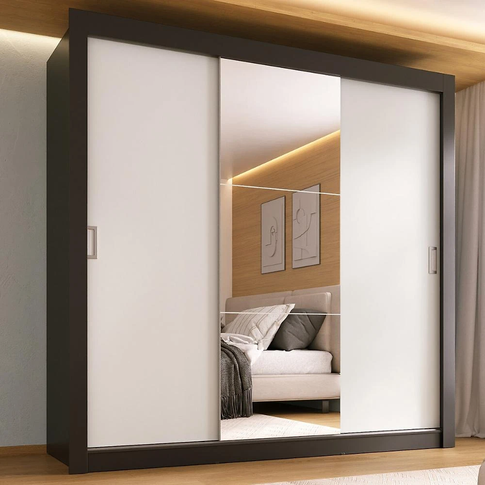 Guarda-Roupa Casal Multimóveis Barcelona 3 Portas de Correr com Espelho CR35402