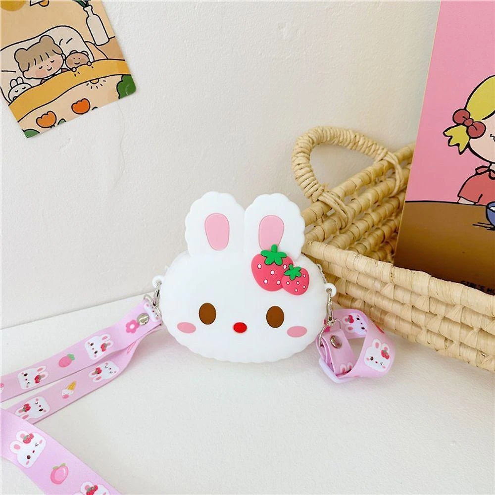 Bolsa de Silicone Infantil Coelho Branco Oval com Bolinhas Antistress Pequena com Alça Crossbody OEM