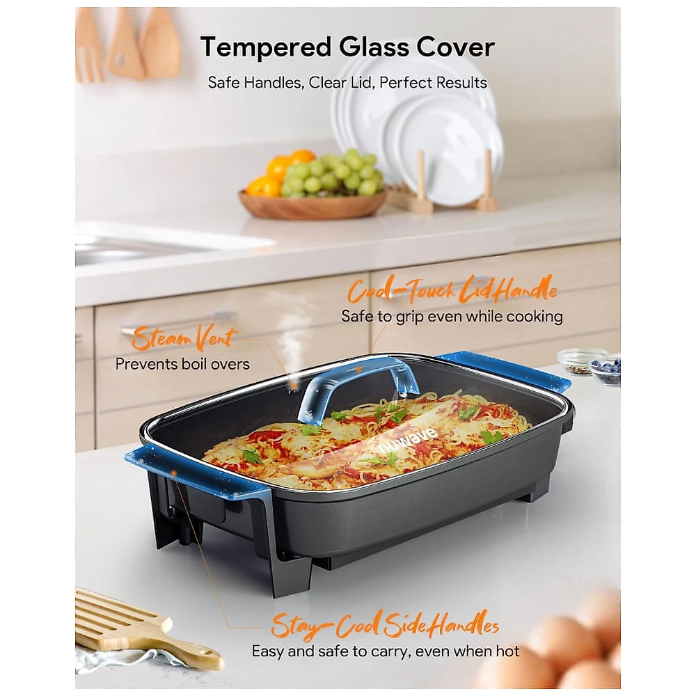 Panela Elétrica Skillet 7L Nuwave Medley XL Preta Digital Antiaderente Cerâmica PFAS Free com Tampa de Vidro 110V