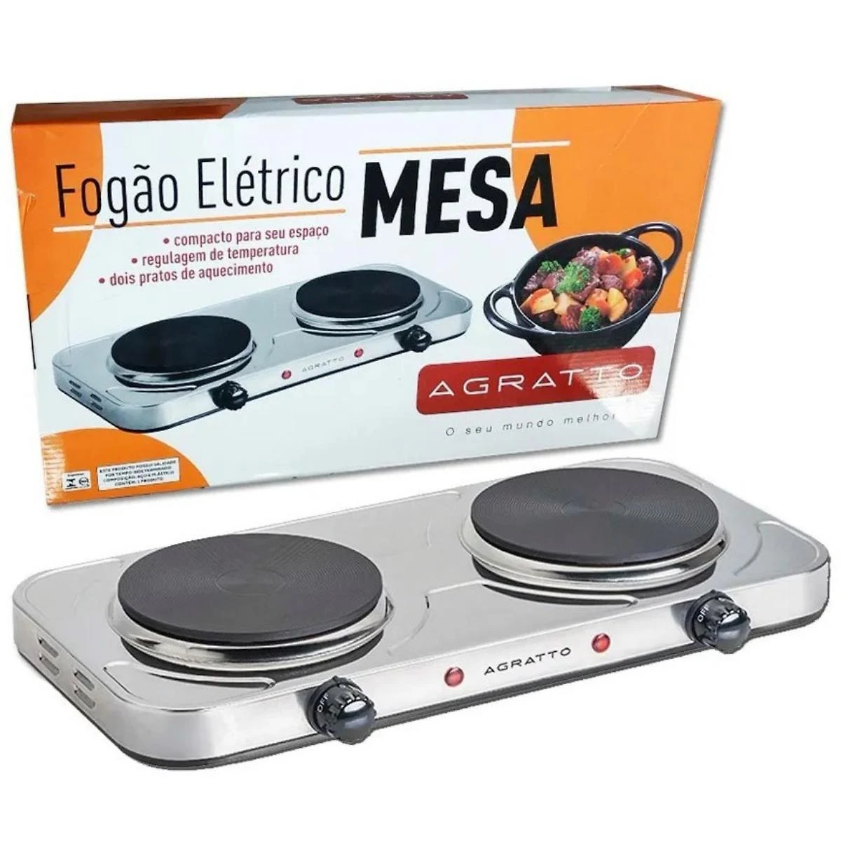 Miniatura Fogão Eletrico Cooktop Agratto 2 Duas Bocas Pratos 2000W