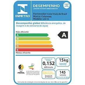 Tanquinho de Roupas Semiautomática Colormaq LCS15 Branco com 8 Programas de Lavagem - 15kg 110V