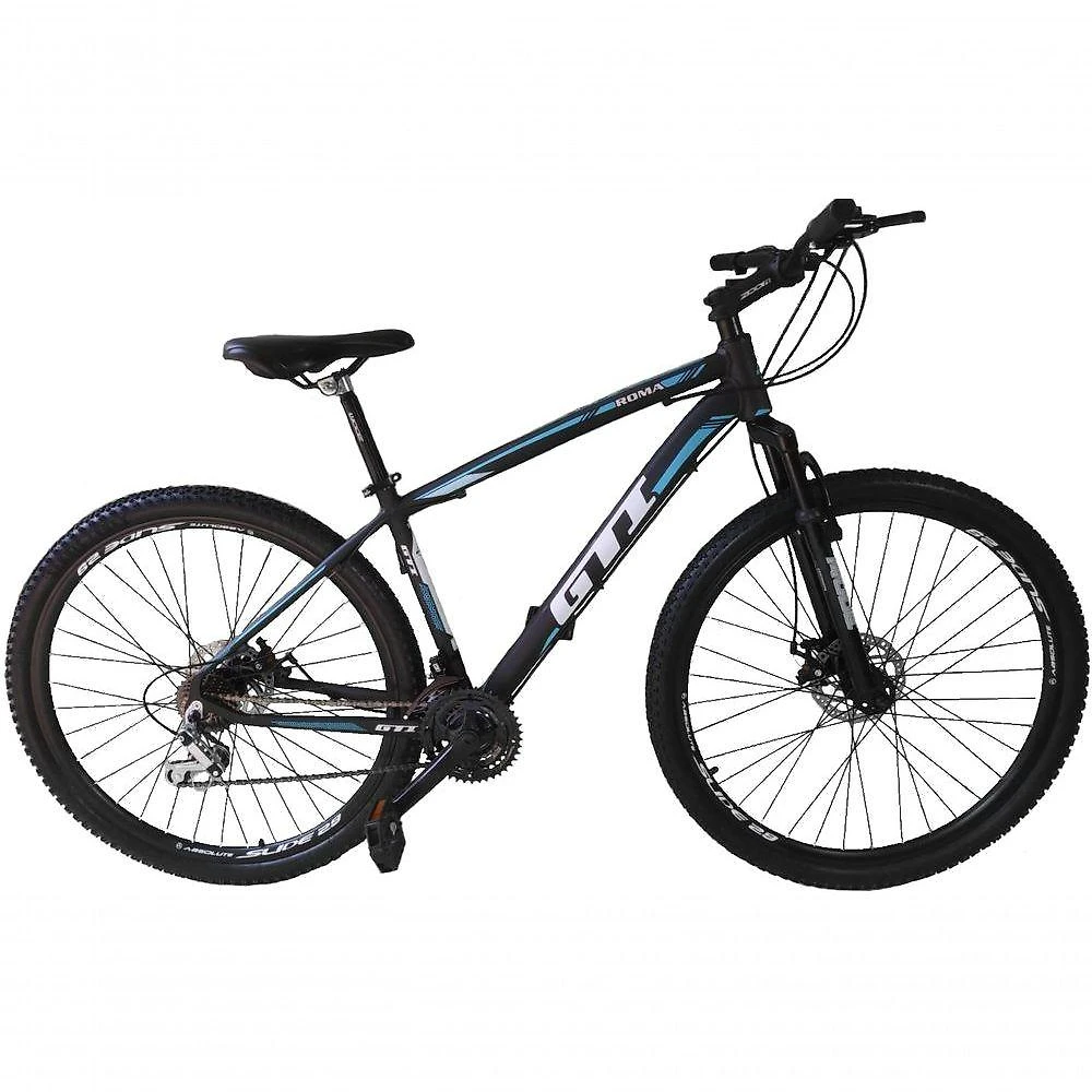 Bicicleta Aro 29 Gti Roma Alumínio 21v Freio A Disco Hidráulico Garfo Com Suspensão - Preto-azul Tam.15