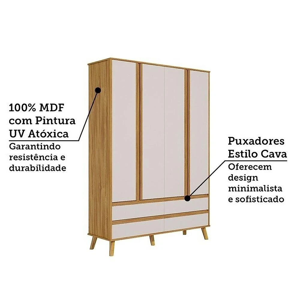 Quarto de Bebê Berço Arredondado 3 em 1 e Guarda-roupa 4 Portas 100% Mdf Luly Espresso Móveis Quarto de Bebê com Guarda Roupa 4 Portas e Berço Minicama Luly 100% Mdf Espresso Móveis Branco Brilho/Amêndoa