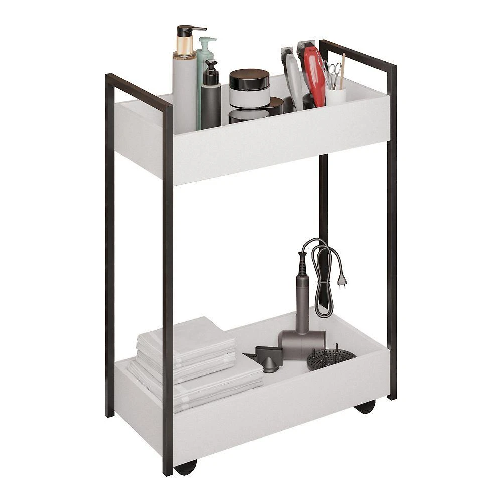 Carrinho Auxiliar Para Salão De Beleza Lara 70cm Em Aço Com Rodízios Branco - Desk Design