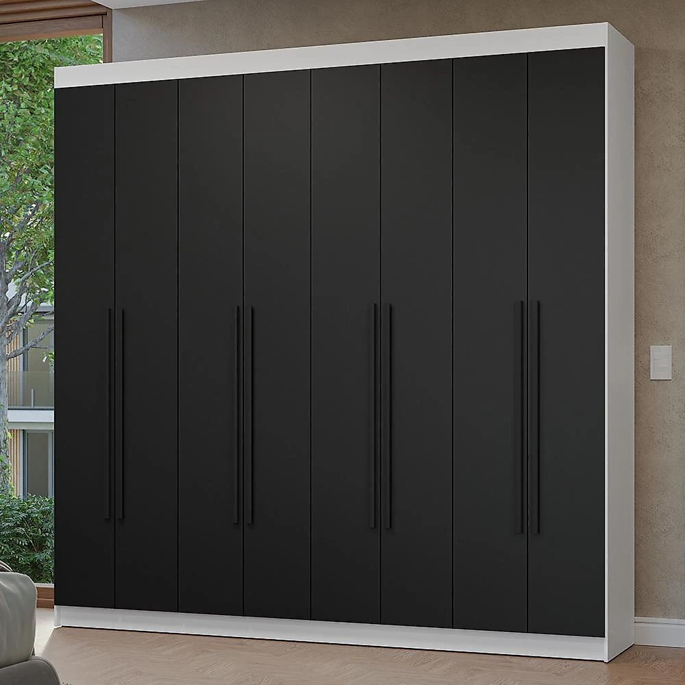 Guarda-roupa casal 8 portas batentes netuno madesa b branco/branco/preto