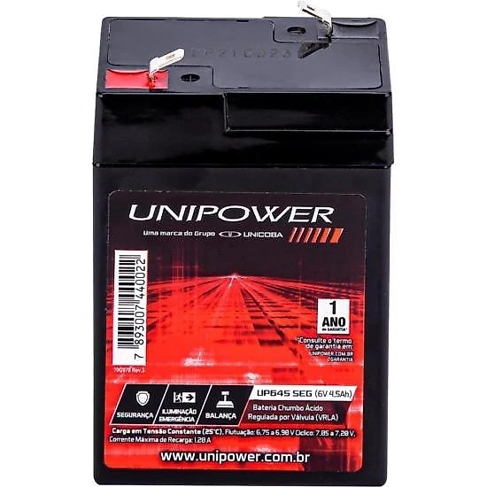Bateria estacionária selada 6v 4,5ah vrla up645seg unipower