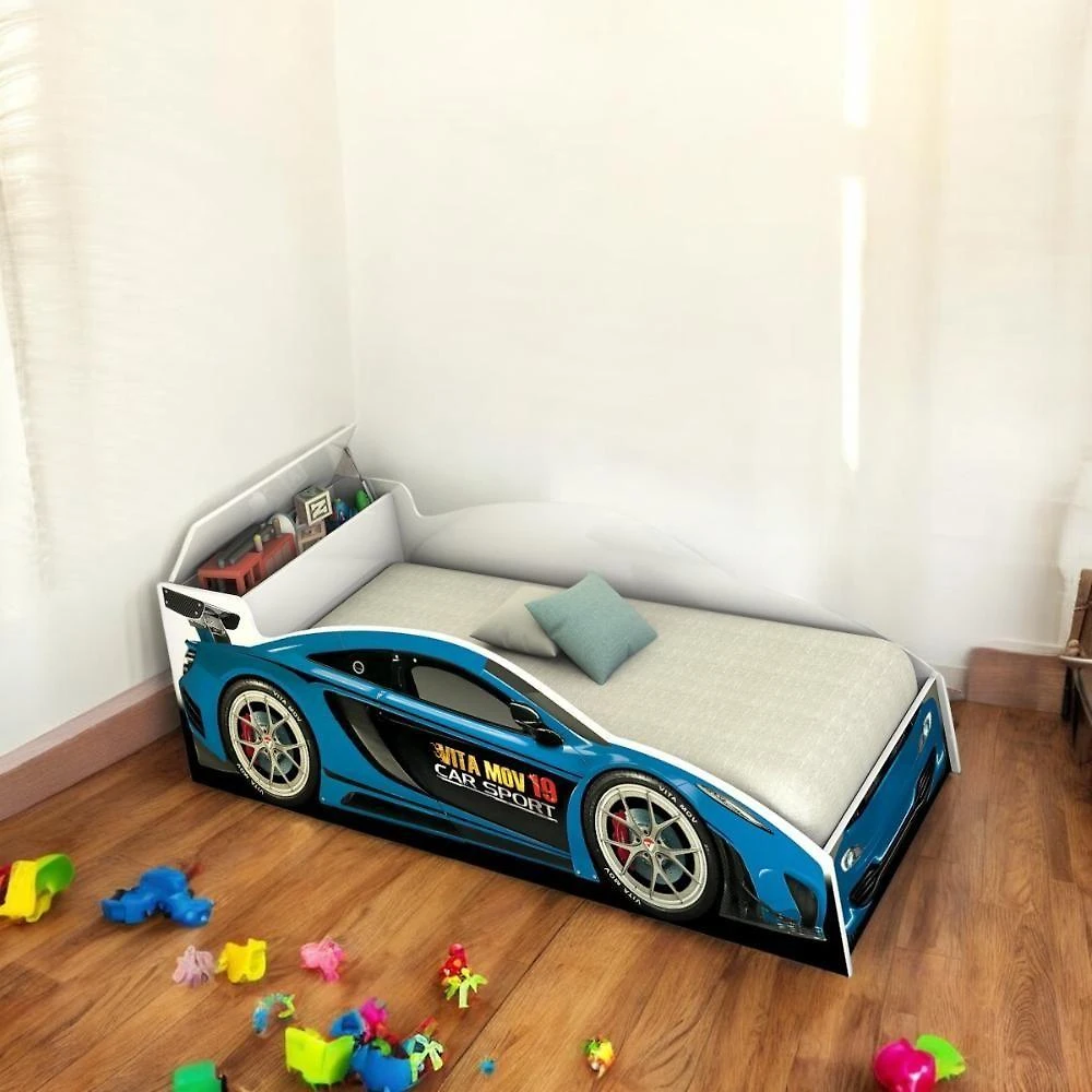 Cama Juvenil Solteiro Speed com Baú MDF-MDP Azul Mobiliar Home Shop