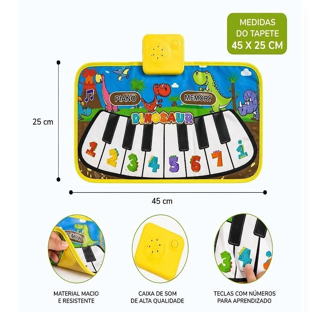 Tapete Musical Infantil Piano Dinossauro 8 Teclas Educativo Dobrável para Crianças Utibom