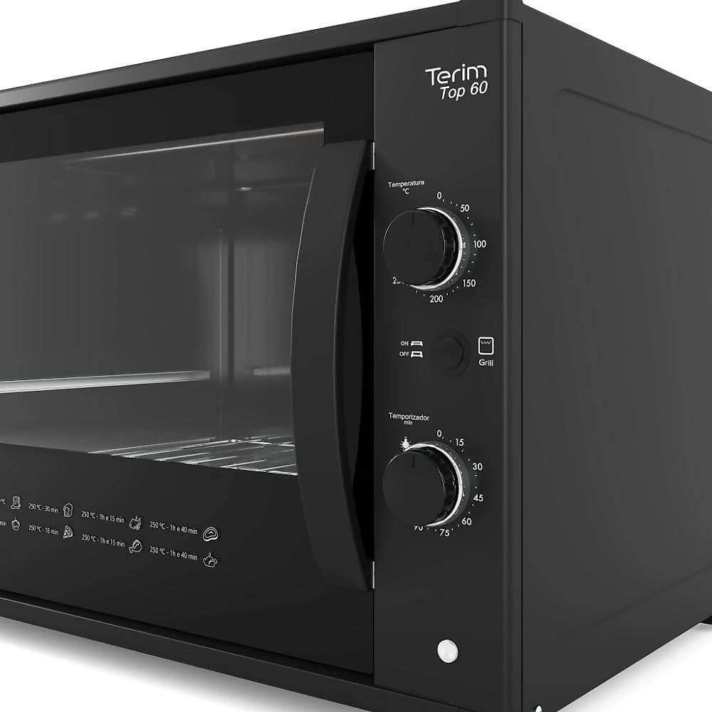 Forno Elétrico de Bancada Terim Top 60 Black 60L 1750W com Grill e Luz Interna Preto 220V