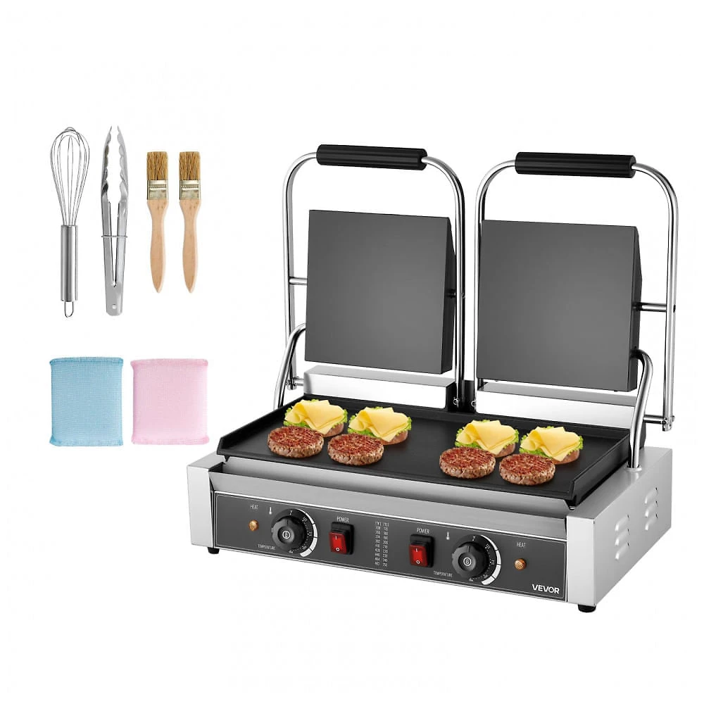Grill de Panini Comercial VEVOR 3600W Chapa Plana Esmaltada Controle de Temperatura 110V