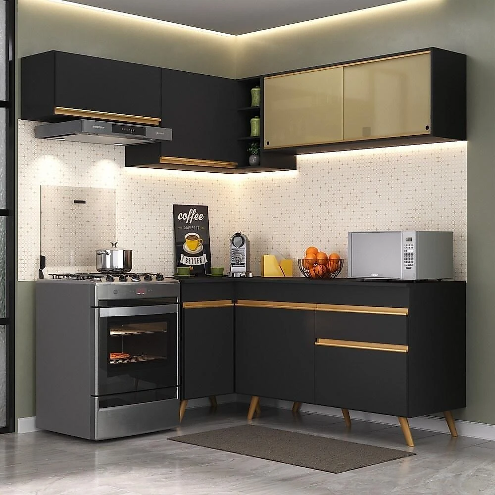 Armário De Cozinha Completa De Canto V2059 Dourado