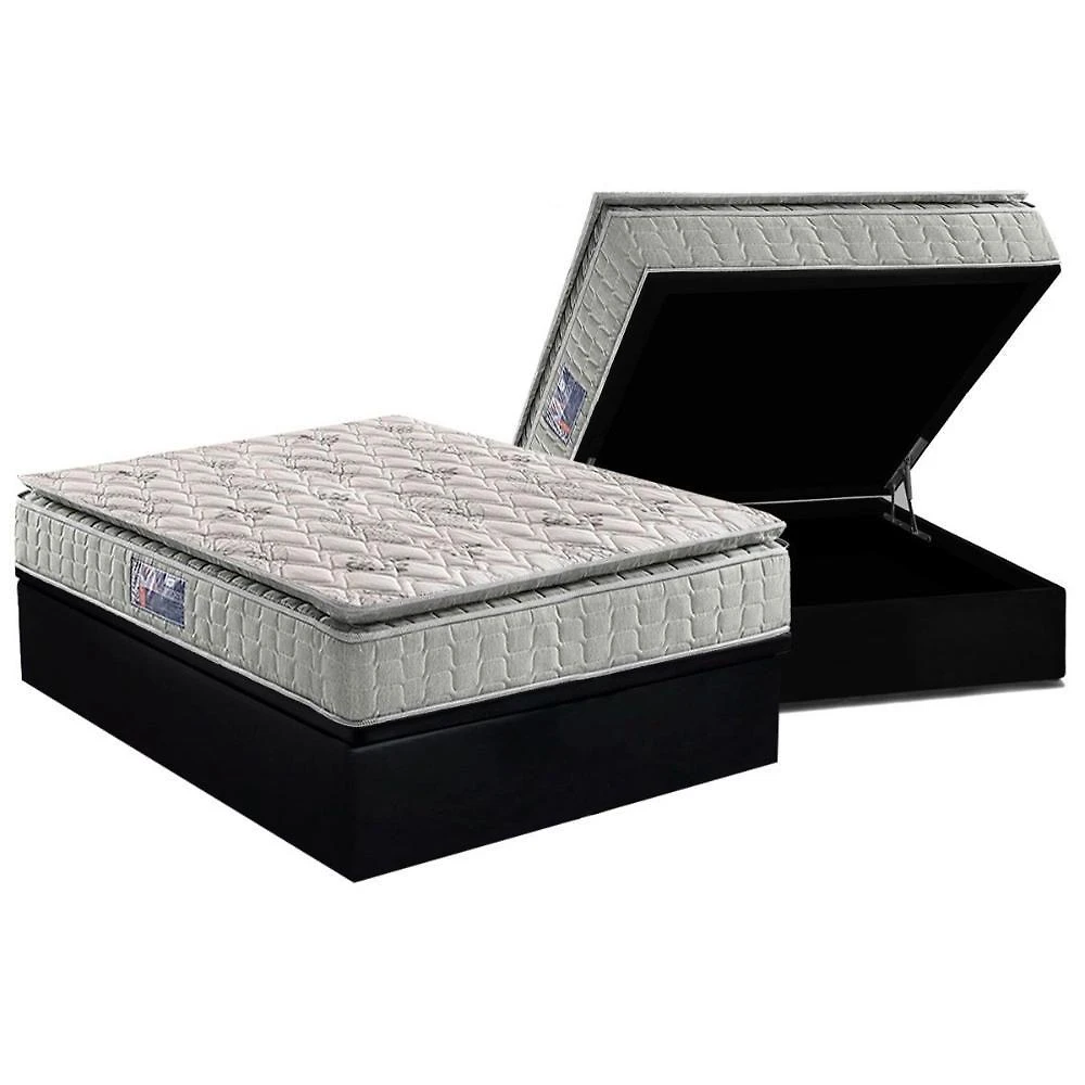 Conjunto Box Baú Casal: Colchão Molas D33 Orthosono One Face + Base Crc Suede Black (138x188)