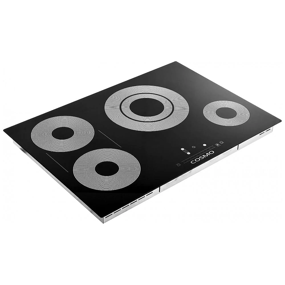 Cooktop elétrico de embutir 76cm Cosmo vidro cerâmico preto 4 queimadores zona tripla queimadores sincronizados 8600 W 220V