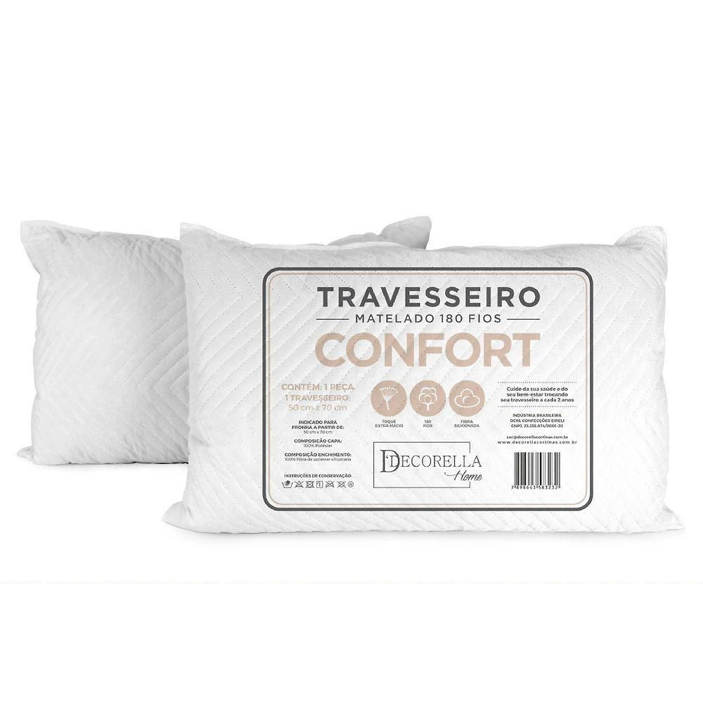 Travesseiro Tradicional Confort 50CM X 70CM Matelado em 100% Poliéster com Fibra Siliconada Toque