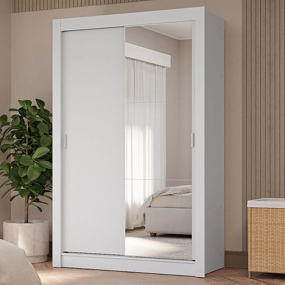 Guarda-roupa solteiro 2 portas de correr com espelho 4 gavetas branco vivare plus madesa