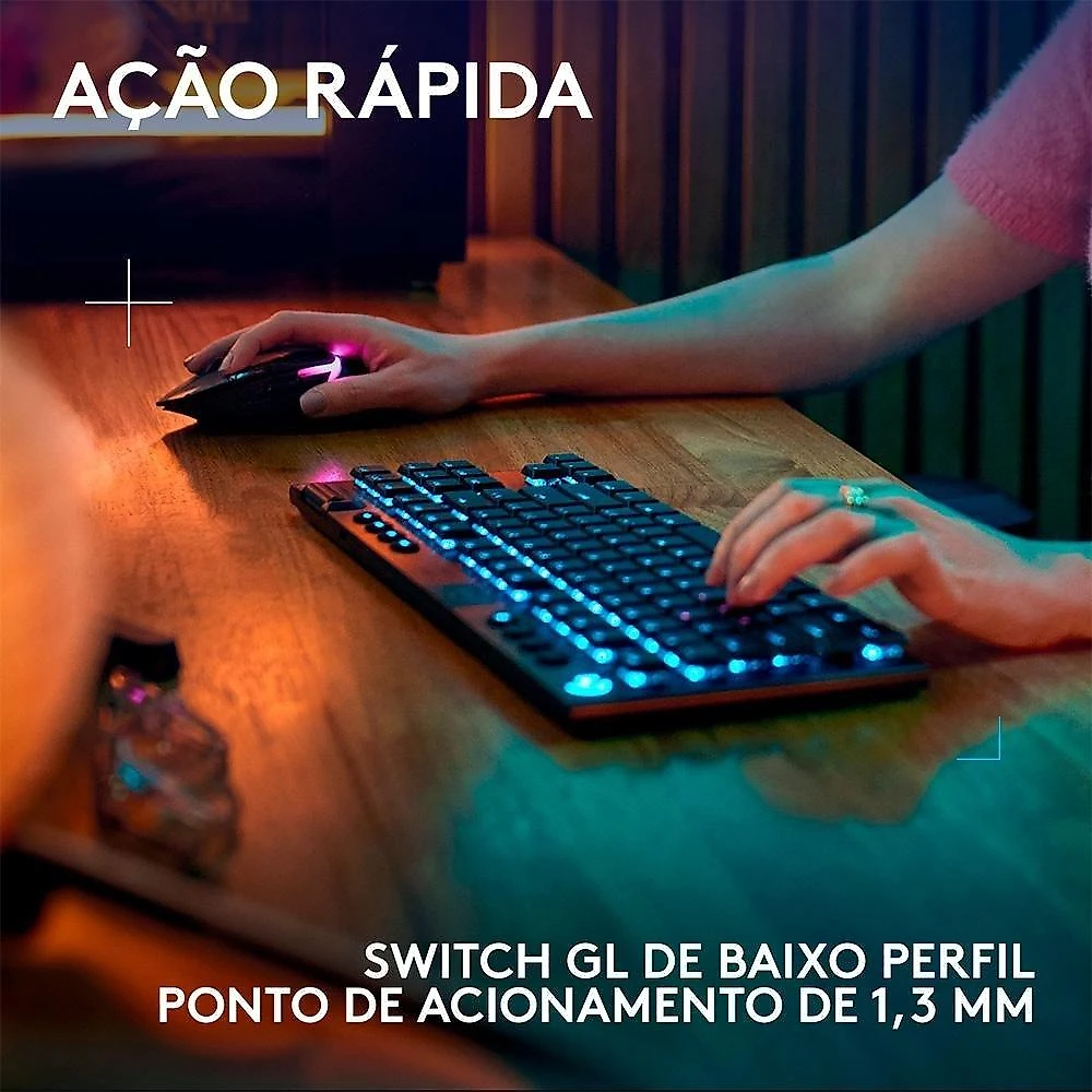 Teclado Mecânico Gamer Sem Fio Logitech G915 X Lightspeed, Design TKL RGB Lightsync, USB ou Bluetooth e Switch GL Tactile, Preto - 920-012715