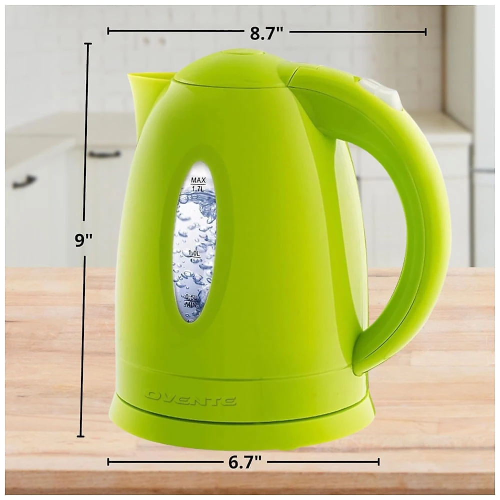 Chaleira Elétrica OVENTE, 1,7 Litros - Aquecimento Rápido para Café ou Chá, Livre de BPA, Medidor de Água, Desligamento Automático.