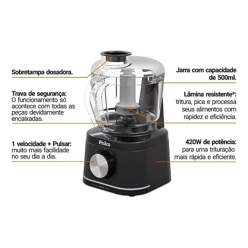 Processador de Alimentos Philco PMN04A 1 Função 1 420W Preto 110V