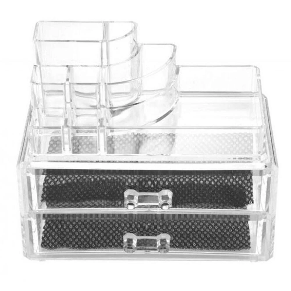 Organizador Porta Maquiagem Acrilico Com 2 Gavetas Maleta Para Cosmeticos Esmaltes Batom Pincel E Joias