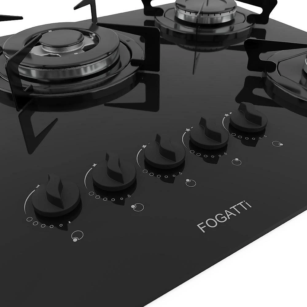 Cooktop Fogatti à Gás Fgt 5b Tc Vidro Preto Flange Esmaltada Preto Bivolt
