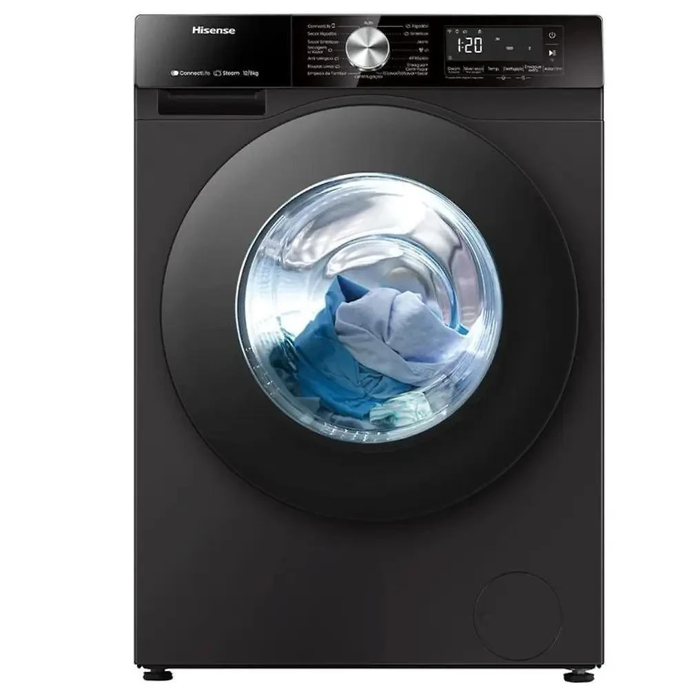 Lava e Seca Hisense WD3S12 12kg 8kg Vapor Wi Fi Alexa Google Preto 110V