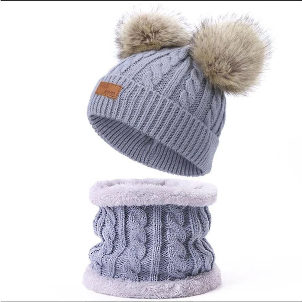Kit Infantil Touca e Cachecol Bebê com Pompom Acrílico Cinza OEM